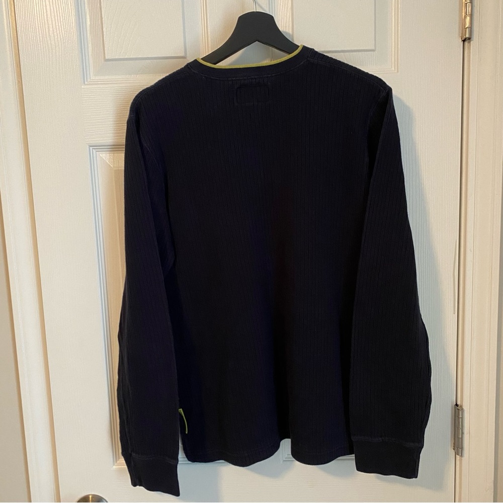 Men's Abercrombie and Fitch Navy V Neck Long Sleeve Navy/Green trim Sweater Sz L - Picture 2 of 8